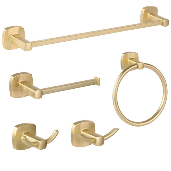 OUMIKEJI 5 Pieces Brusehd Gold Bathroom Hardware Accessories Set,Stainless Steel 16 Inch Hand ...